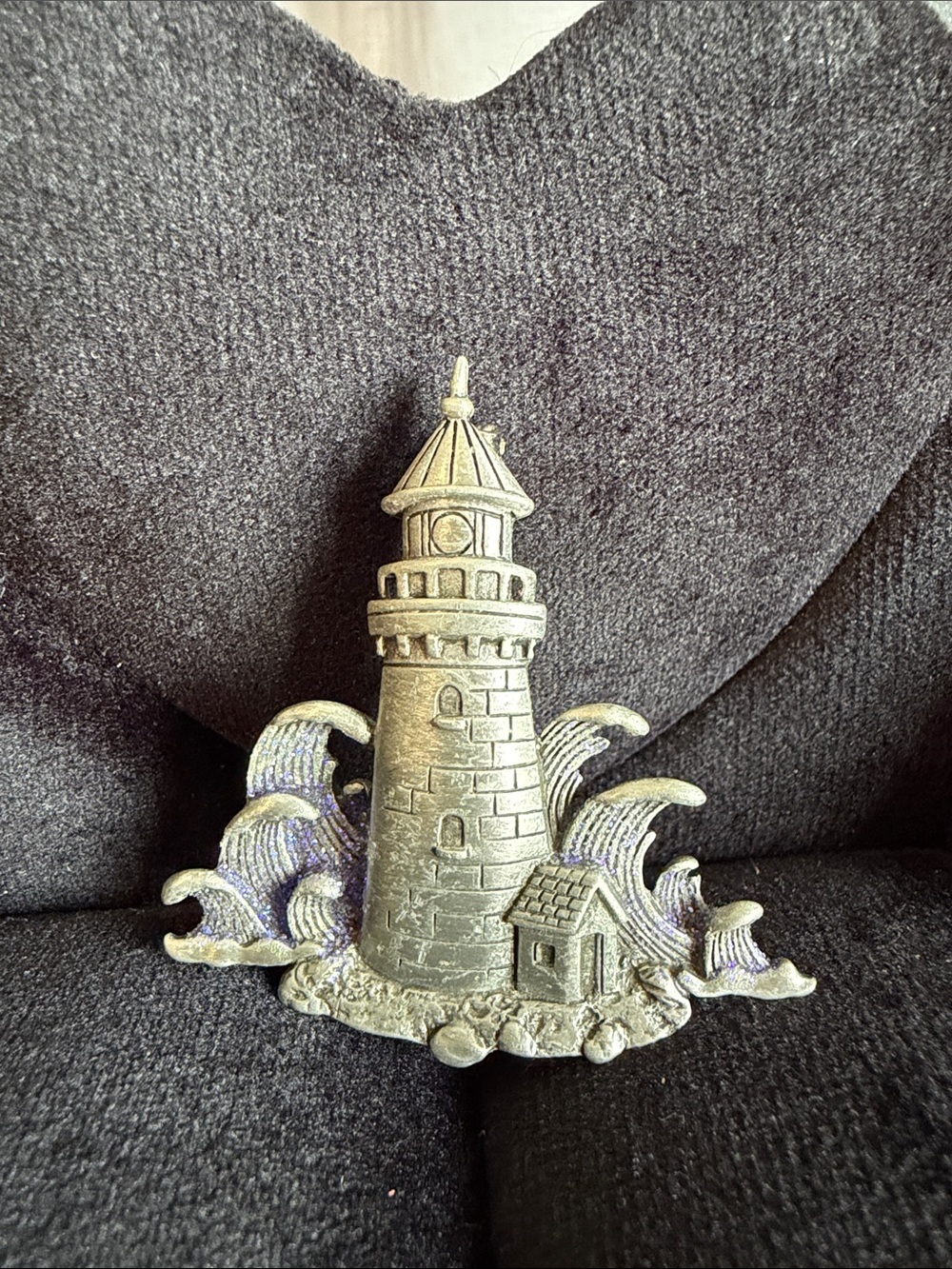 JJ Pewter Lighthouse Vintage Brooch